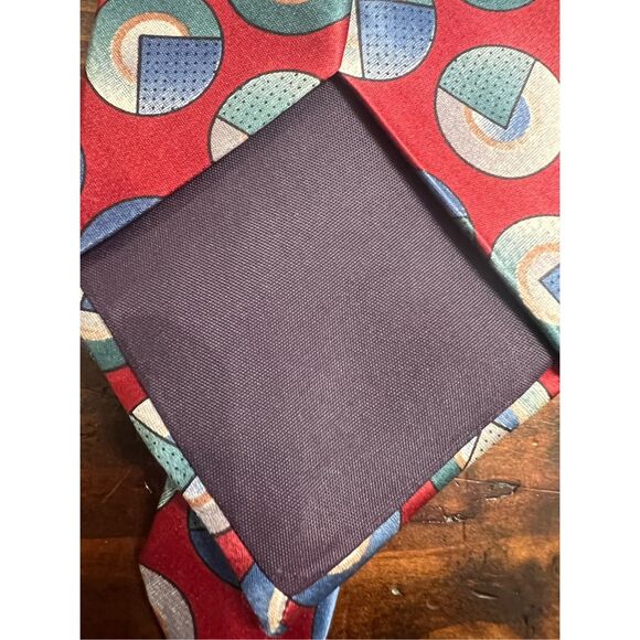 Vintage Christian Dior Tie Red Geometric Circles 100% Silk Made in USA 90s - Picture 4 of 6